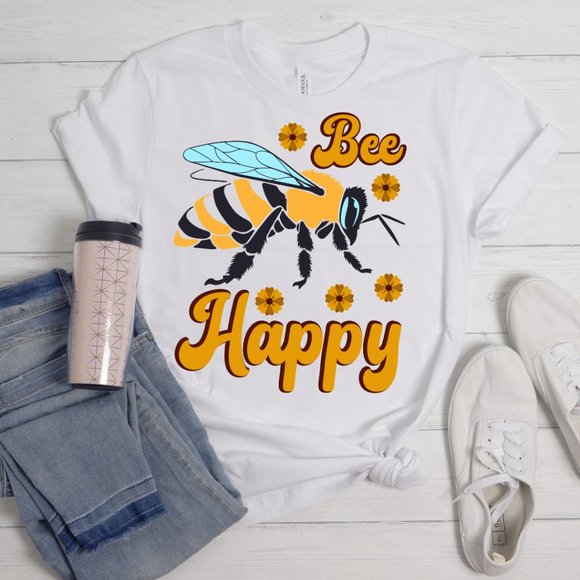 Bee Happy Shirt | Bumble Bee Tee | Positivity Tshirt | Happiness Tshirt | - Picture 1 of 1